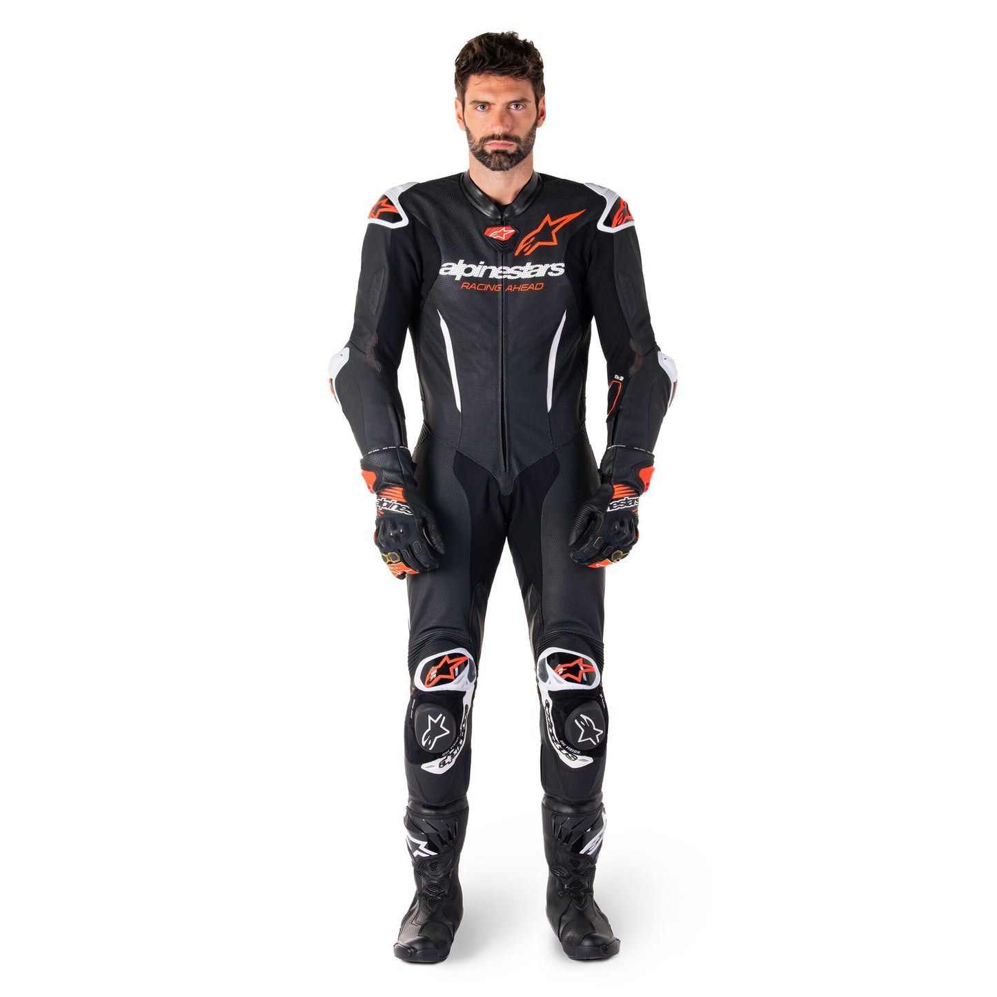 Alpinestars GP-R7 1 Pc Leather Suit Black White Red Fluo