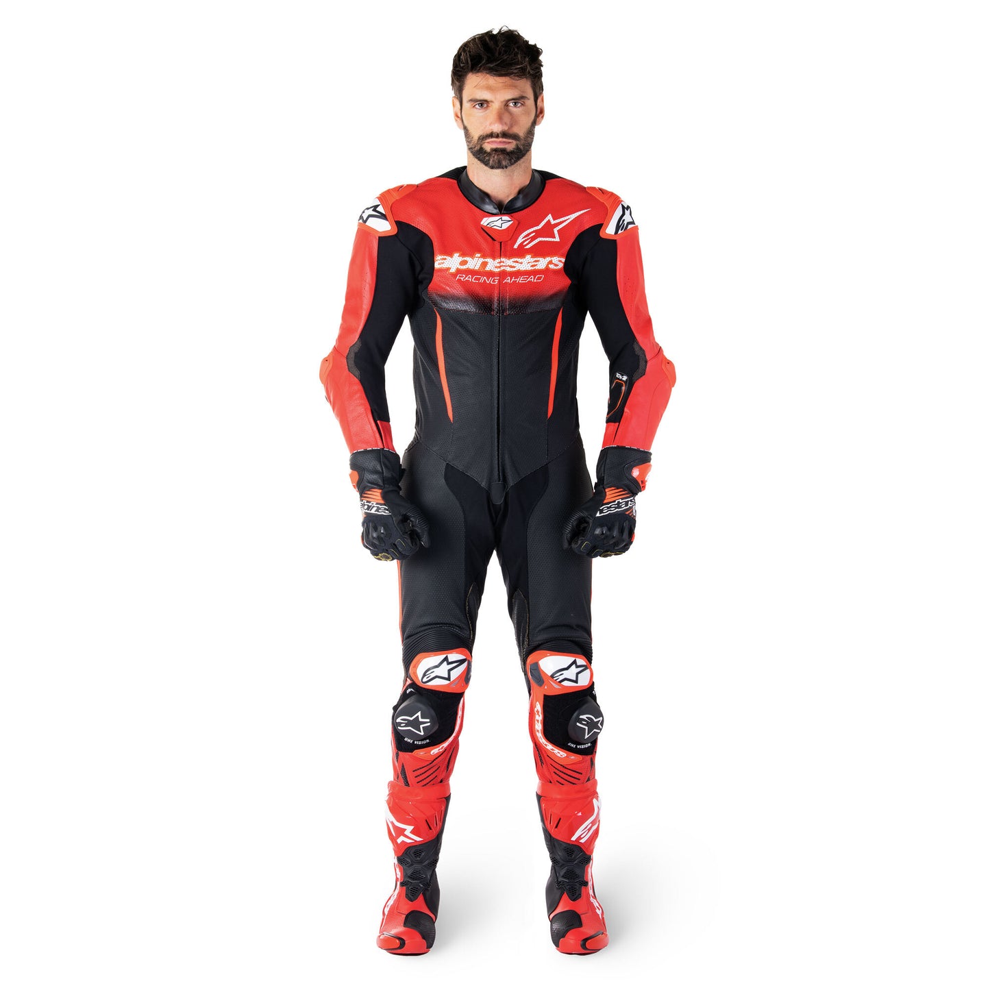 Alpinestars GP-R7 1 Pc Leather Suit Black Mid Red
